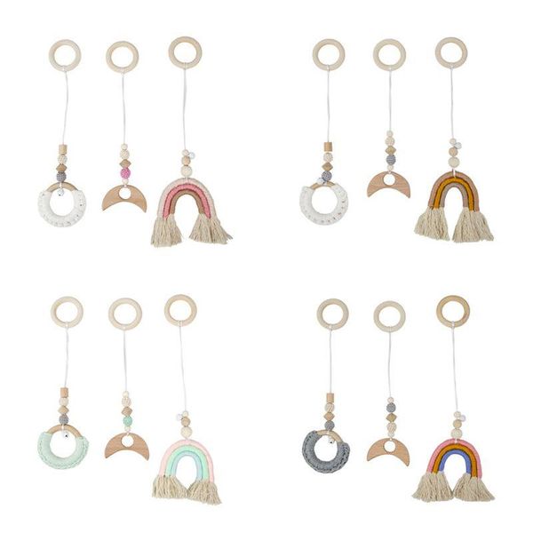 

xcx-1set cartoon baby wooden rainbow ornaments gym fitness frame rack hanging pendant toys kit toddler infant room decorations decorative ob
