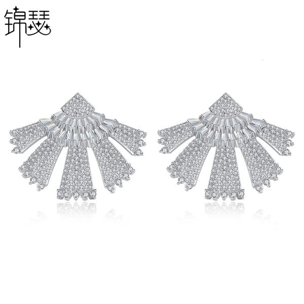 

jewelry charm stud solitude leaf earrings with 3a zircon in copper, Golden