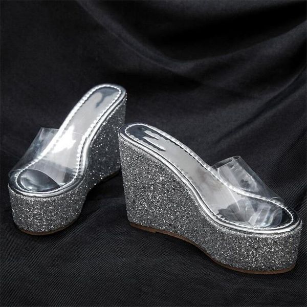 

slippers ayuxshuo summer waterproof platform ladies high-heeled thick crust slope with shoes fashion women, Black