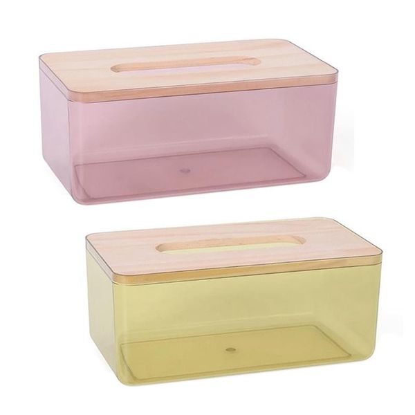

2x household kitchen living room large transparent tissue box bedroom plastic storage box-pink & yellow boxes napkins