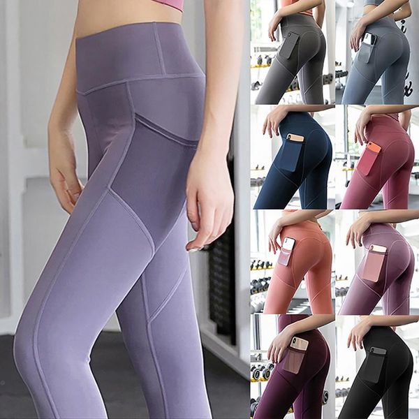 

yoga outfit 2021 pants stretchy sport leggings high waist tights side pockets push up running women gym fitness