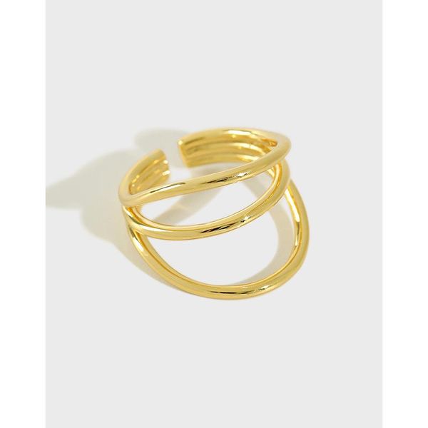 

cluster rings korean-style s925 sterling silver ring ins non-mainstream minimalist three-layer line open female cool, Golden;silver