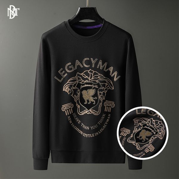 

men's 2021 autumn new three-dimensional embossed drill long sve round neck sweater fashion trendy letter top, Black