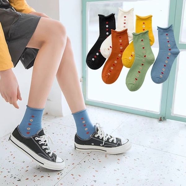 

crimped pile middle tube ins fashion solid color love student college style trend versatile women's socks, Black;white