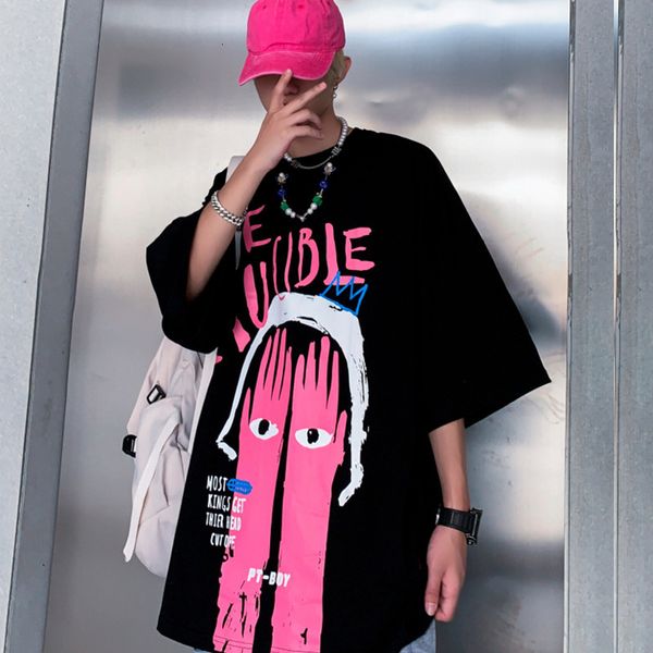 

t shirt 2021 summer men's figure print short sleeve and women's street trend half coat, White;black