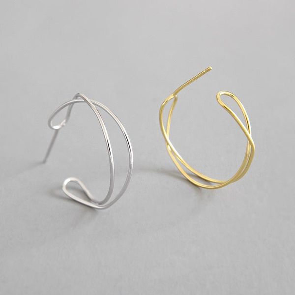 

stud 100% 925 sterling silver earrings for women pendientes mujer, minimalism twisted geometric line earings aretes jewelry, Golden;silver