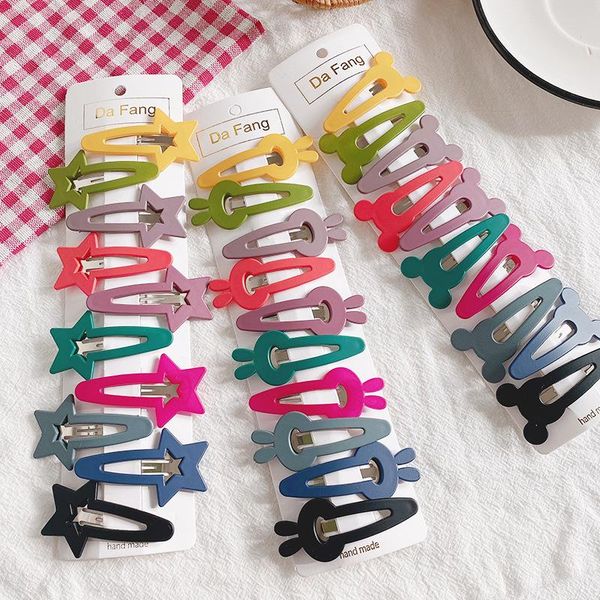 

hair accessories 10 pcs korea kids simple cute cartoon colorful hollow bb clip headwear fashion sweet girl children's hairpins, Slivery;white
