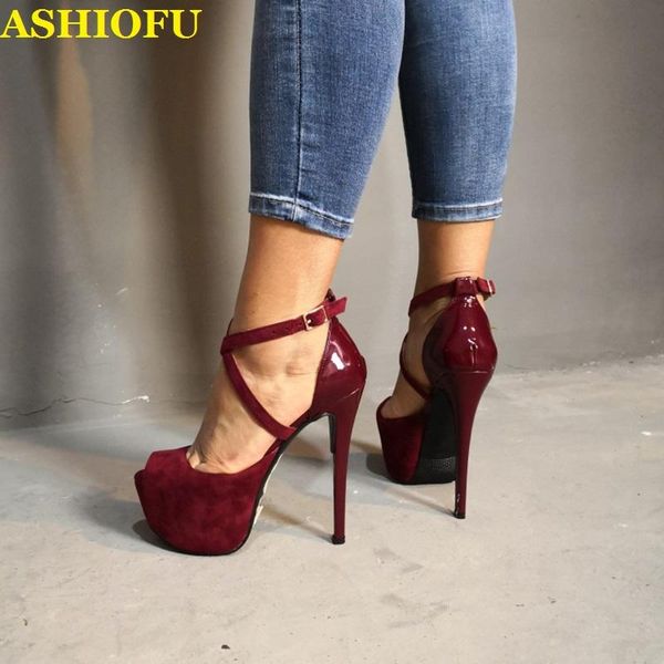 

dress shoes ashiofu handmade ladies high heel pumps x-straps peep-toe party office platform shopping fashion court, Black