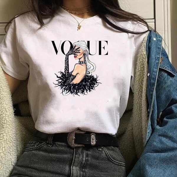 

vogue printed short sleeve loose womens t shirt tee clothes graphic, White