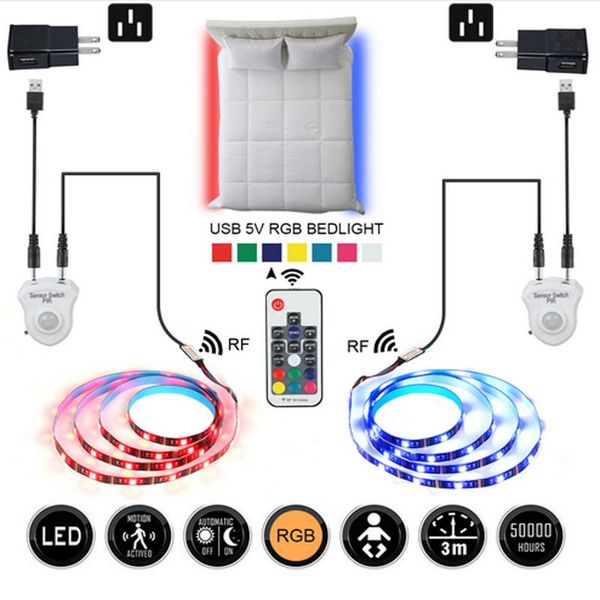 

strips rgb led strip lamp wireless pir motion sensor usb port light closet stairs wardrobe bed side