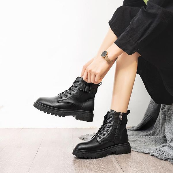 

boots women's 2021 autumn shoes and winter all-match black velvet british style flat ankle