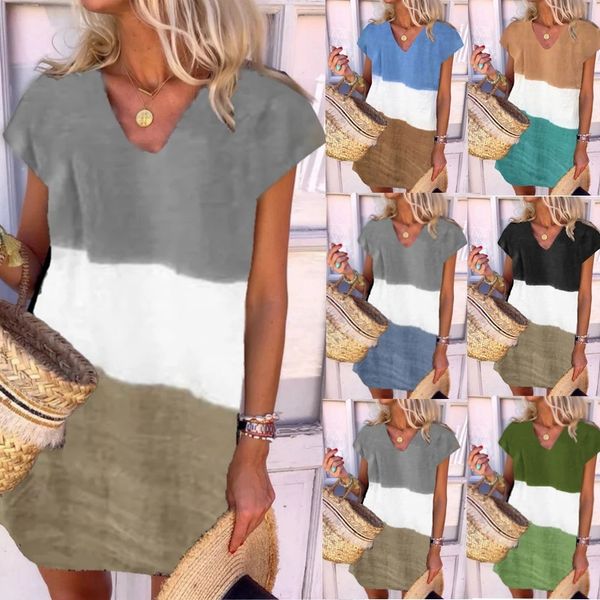 

boutique dress women's 2021 summer print multicolor v-neck short sleeve, Black;gray