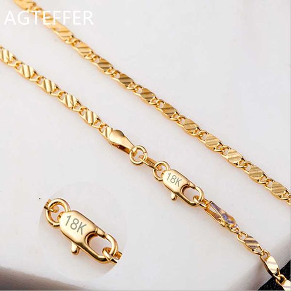 

chains agteffer 925 silver 16/18/20/22/24/26/28/30 inch 2mm gold charm chain necklace for women man wedding fashion jewelry gifts