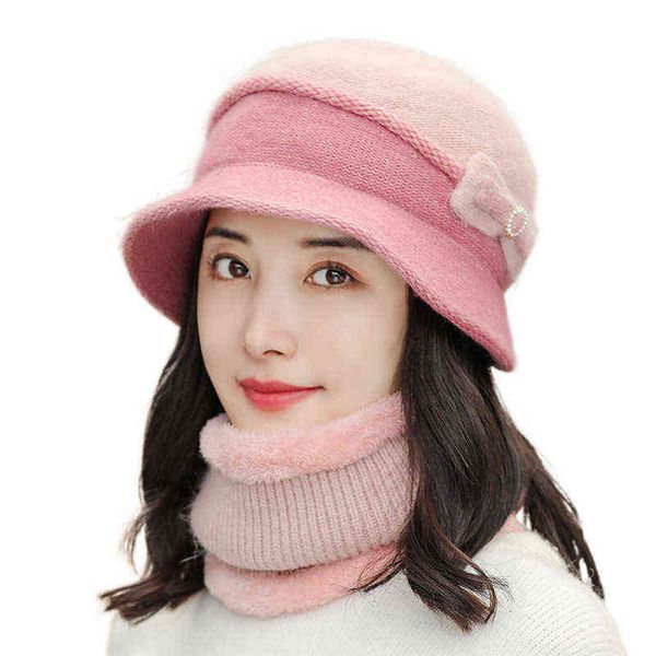 

hat female cycling in autumn and winter middle-aged elderly women grma rabbit wool hat ear protection mother, Blue;gray