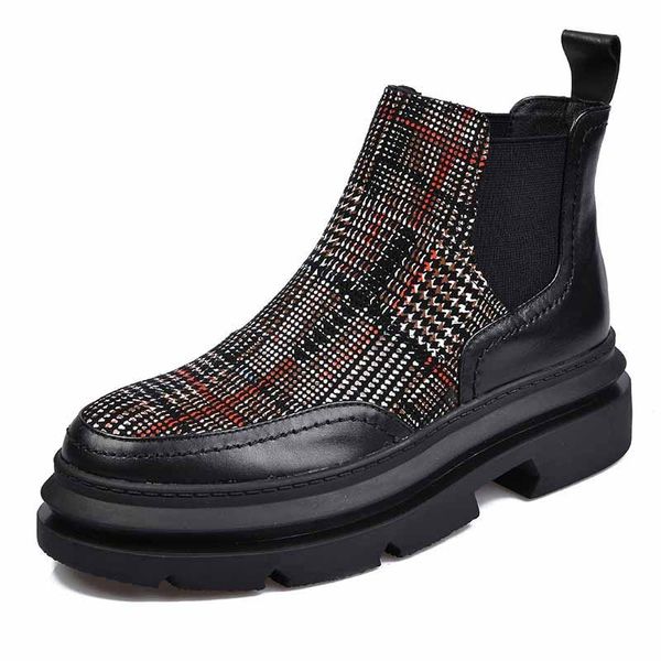 

boots genuine leather ankle women platform chealsea boot for winter 2021 velvet warm shoes snow, Black