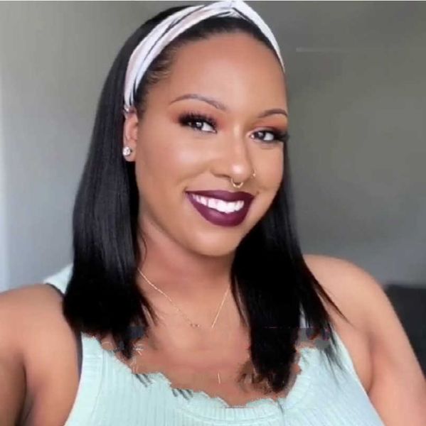 

2021 scarf women's long straight hair chemical fiber headband wig, Black