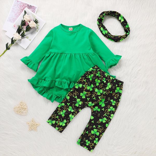 

st patricks day baby girl clothes set long sleeve green tunic legging pants newborn outfits for, White
