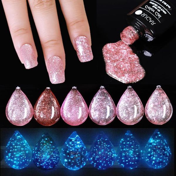 

sugar luminous nail gel glow in dark fluorescent neon uv led semi permanent soak off varnish lighting art varnish1, Red;pink