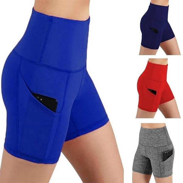

yoga outfit gym jogging running shorts women high waist lifting push up tight sports pocket fitness short pant