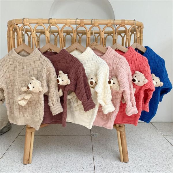 

baby sweater autumn and winter cartoons bear knit pullover boys sweaters toddler girl clothes, Blue