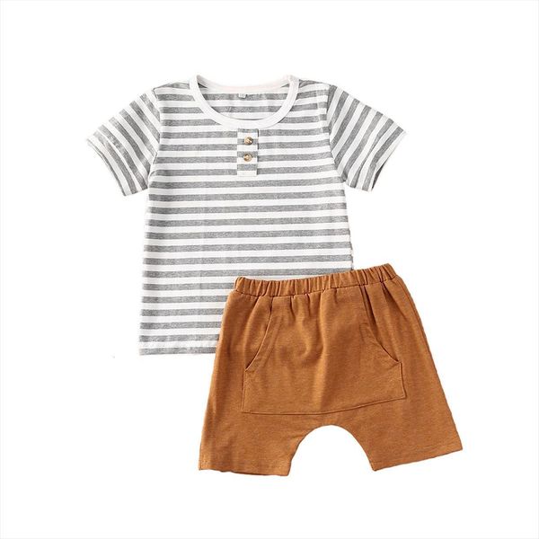 

0 3years 2pcs toddler baby boy clothes set striped short sleeve t shirt pants cool outfit clothing, White