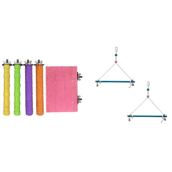 

other bird supplies 5 pcs rough sand wood perch parrot cage accessories with 2 pc chicken swings toys