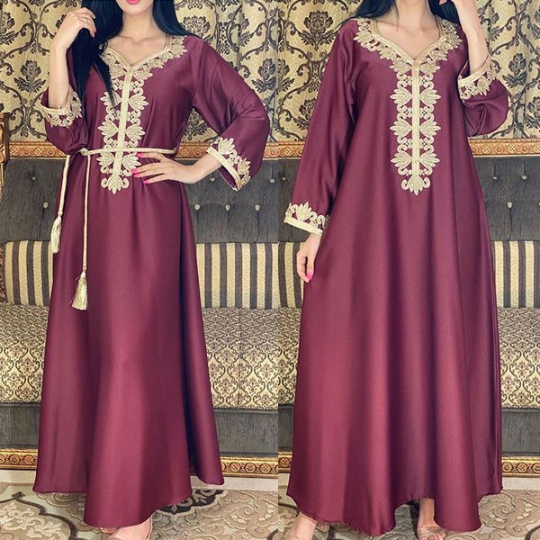 

satin dubai muslim abaya jalabiya embroidery long sleeve islamic women clothing middle east moroccan kaftan arabic turkey robe, Red