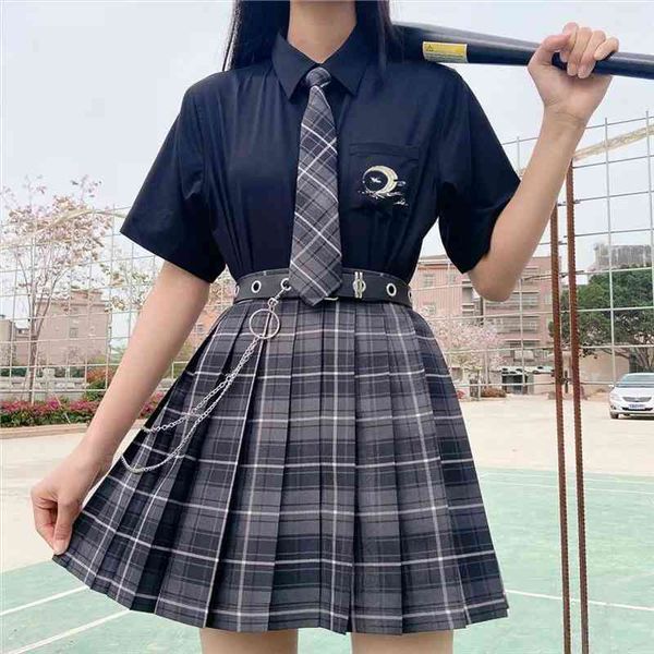 

summer jk plaid skirts harajuku cosplay high waist a-line kawaii dance ladies sweet plaid mini tennis pleated skirts women, Black