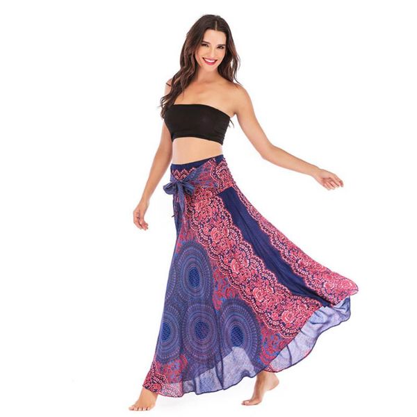 

skirts jaycosin 2021 summer skirt women long hippie bohemian gypsy boho flowers elastic waist floral halter elegant casual, Black