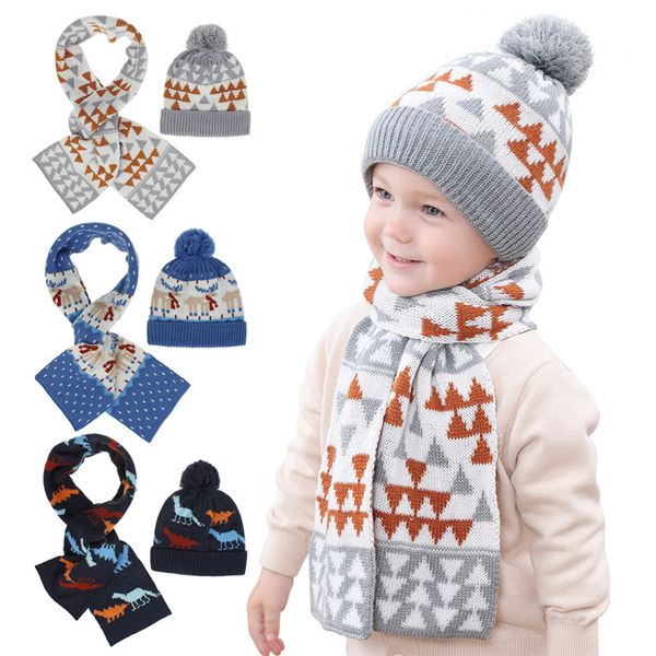 Рождественские малыши дети теплая зима младенца шансы шапка девочек мальчиков олень вязать вязаный шарф + шляпа набор новогодних рождественских подарков