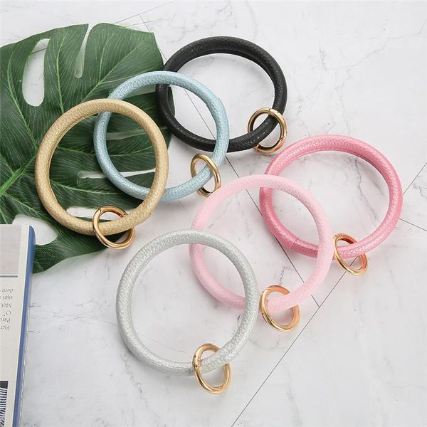

keychains colorful pu leather wrist bracelet keyring keychain for keys women solid color jewelry accessories, Silver