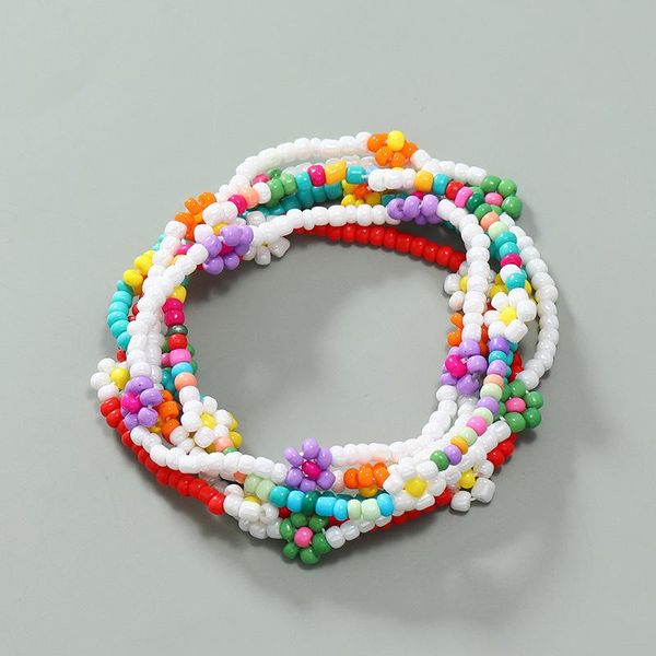 

beaded, strands 7 pcs/set simple fashion multicolor boho handmade elastic seeds beaded bracelets for women jewelry personality party gift, Black