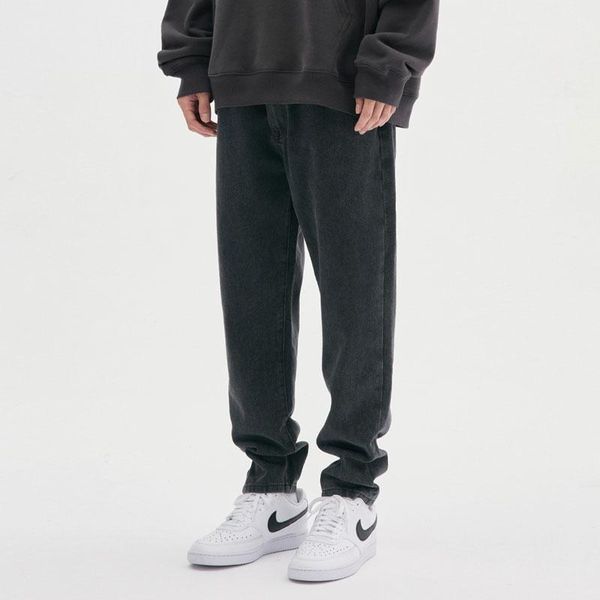 

men's jeans ly retro fashion men black gray vintage designer straight american casual cotton denim pants tapered trousers, Blue