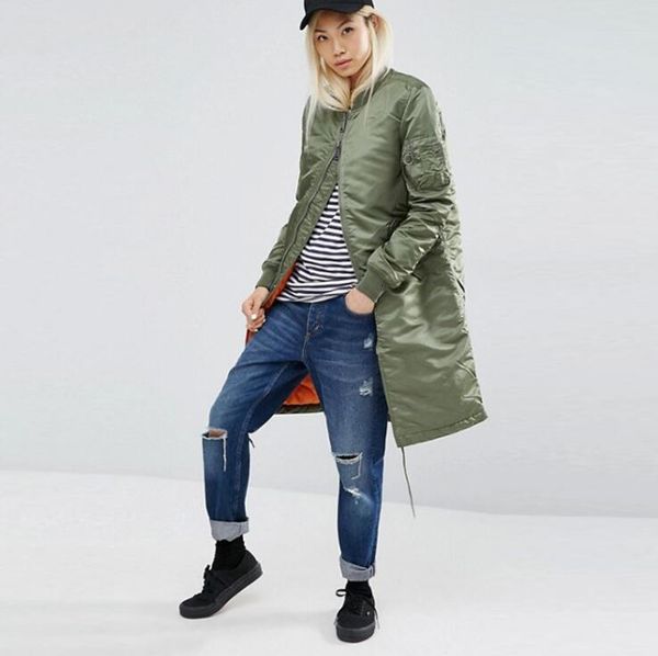 

new fashion winter long jackets female coat casual military olive green bomber jacket women basic coats, Black;brown