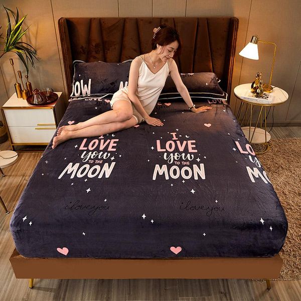 

sheets & sets 1pc fitted sheet or 2 case printing milk velvet warm soft mattress cover flannel bedlinen bedclothes home textile 150*200