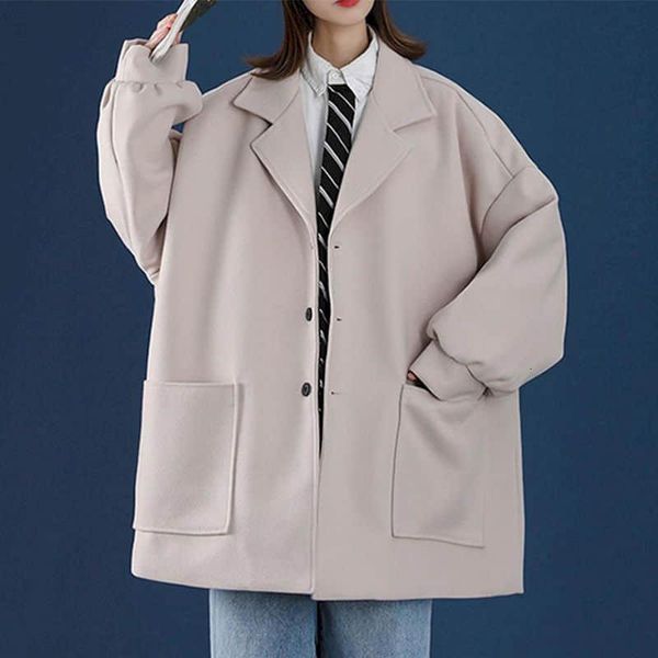 

women's jackets large size woolen coat mid-length fashion ins autumn and winter korean loose bf style high street wg8m, Black;brown