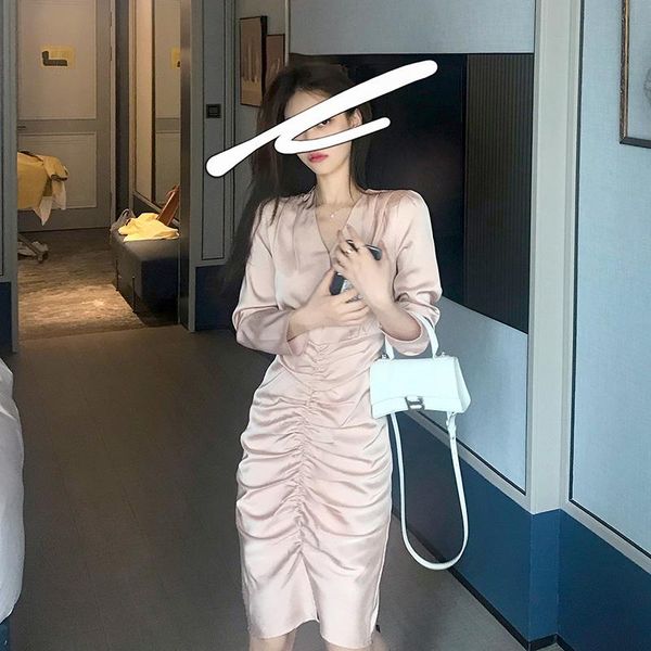 

casual dresses fashion spring autumn 2021 v-neck dress party woman solid ladies long sleeve clothes vestidos de fiesta wpy2134, Black;gray