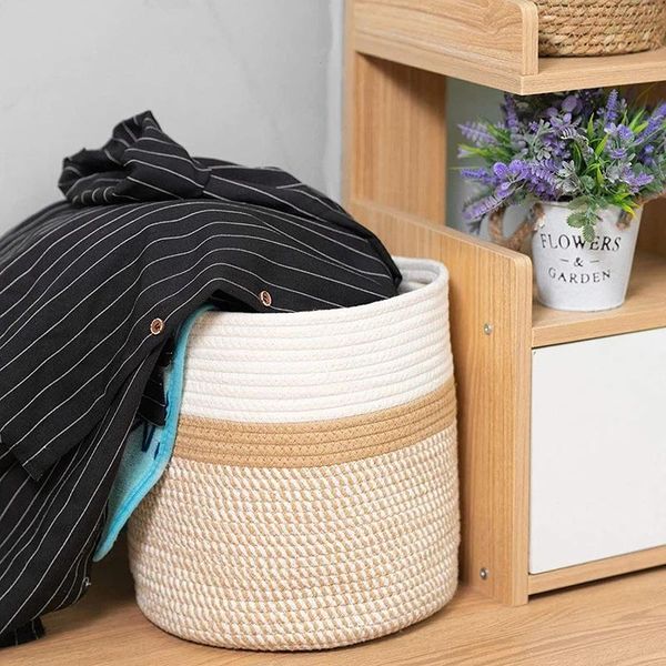 

storage baskets hand woven basket cotton rope toy simple deskcontainer home living room decoration garden flower pot planter