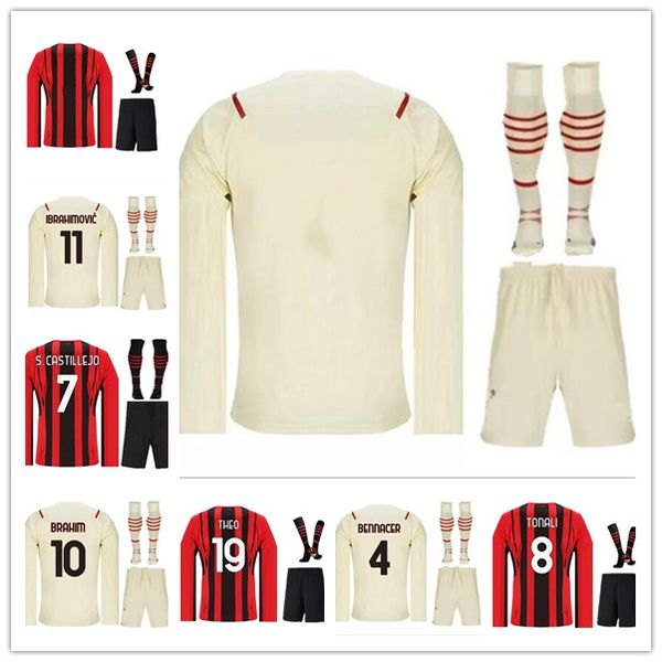 

21 22 soccer jersey ibrahimovic giroud bennacer kessie romagnoli calhanoglu 2021 2022 football shirt tonali rebic maillot men + kids kit awa, Black;yellow