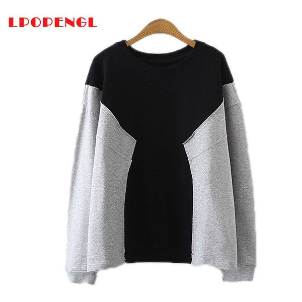 

women's hoodies & sweatshirts fall/winter pullover sweatshirt 2021 stitching regular style polyester material korean fashion all-match, Black
