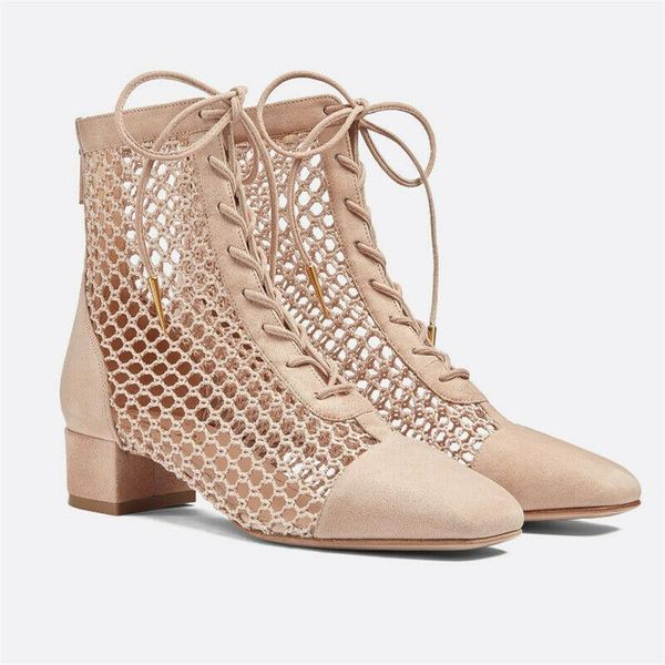 

european fashon mesh boots ankle sandals shoes womens lace up summder, Black