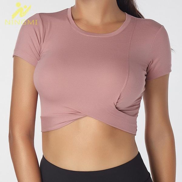 

gym clothing ningmi short sleeve yoga push up women quick dry energy t-shirt xk039 sports removable pads crop, White;black