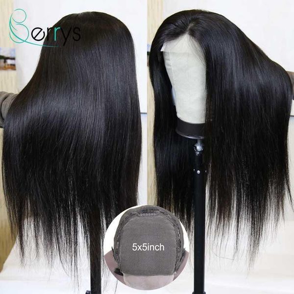 

berryshair brazilian 5x5 human hair lace closure wig transparent straight wigs 150% density virgin for black women1, Black;brown