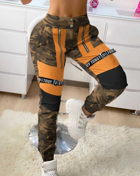 

women fashion casual pants women trousers camouflage letter colorblock cargo pants autumn fashion casual womenlong pants 210716, Black;white