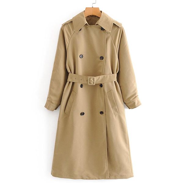 

women's trench coats elina england style loose women fashion double breasted elegant tie belt waist female ladies fx, Tan;black