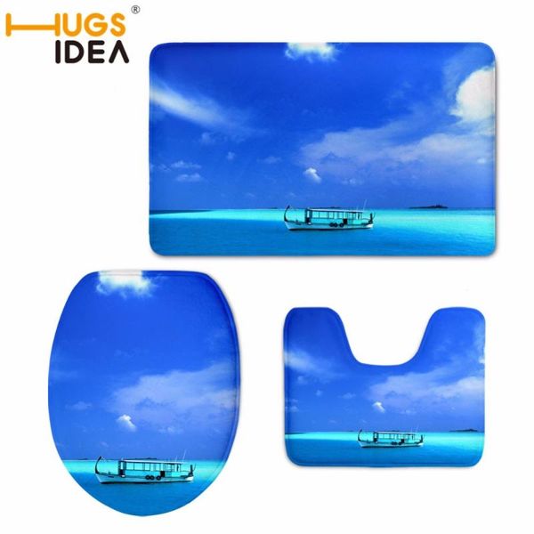 

3pcs/set winter thick warmer toilet seat cover washable set bath mat blue sky ocean rug bathroom covers