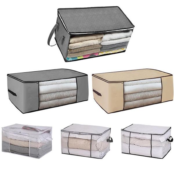 

clothing & wardrobe storage box organizer clothes bag clear window zipper non woven fabric basket with handl