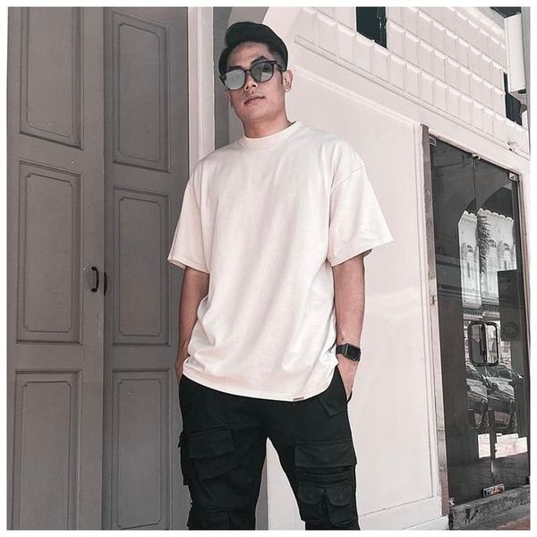 

men's t-shirts european lazy style represent 2021 high street solid color o-neck short-sleeved t-shirt loose oversize for boys, White;black