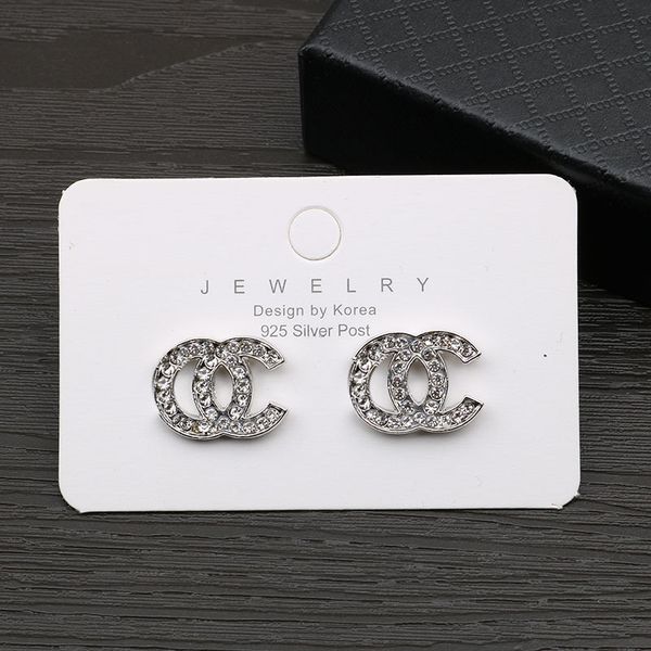 

lots style18k gold plated stud brand designer simple new women luxury crystal rhinestone metal gold double letter earrings for girls lovers, Golden;silver