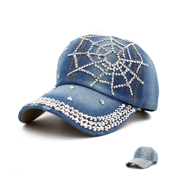 Tutta la primavera estate autunno popolare donna ragazza donna denim berretto snapback strass berretti da baseball con incrocio